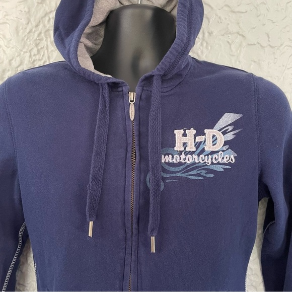 Harley Davidson Women’s Zip-Up Hoodie Sweatshirt Size Medium Navy Blue Cotton - Picture 3 of 8